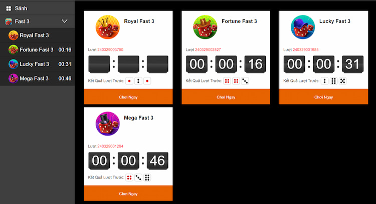 Các bàn chơi xổ số Fast 3